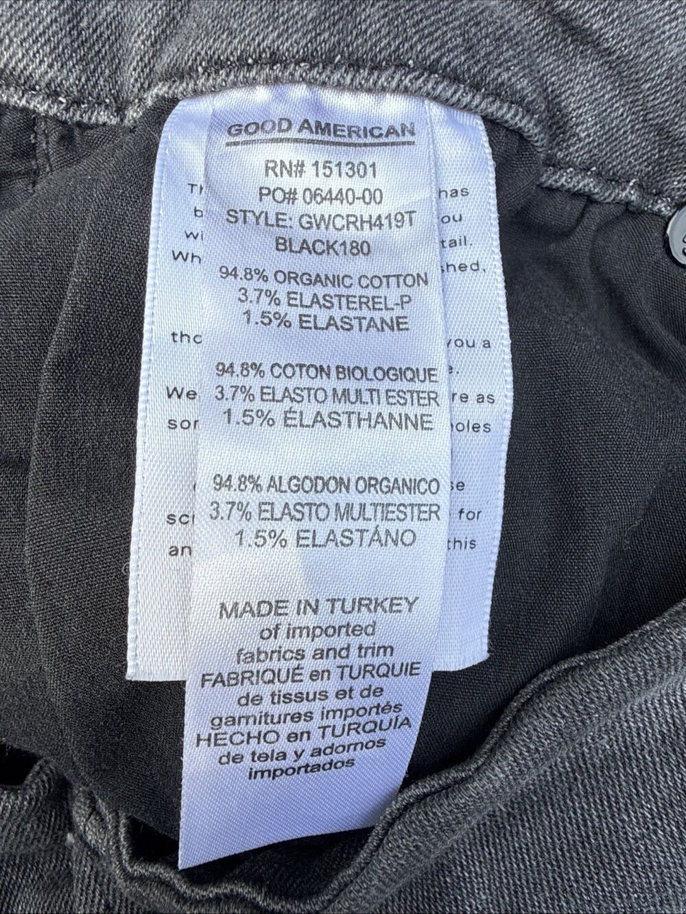 Good American sz 4 27 Denim Good Waist Crop Raw Hem Jeans in Charcoal Wash - Picture 8 of 10